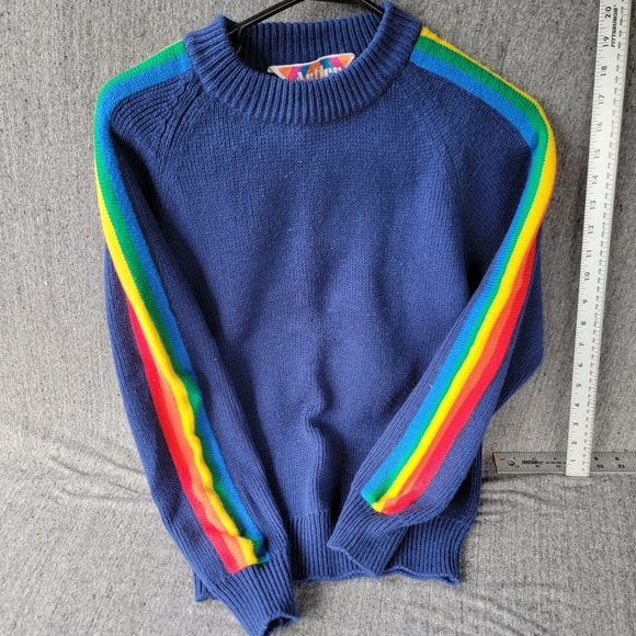 Vintage antler sweater rainbow stripe medium ski sm - Picture 1 of 5